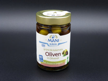 Grüne & Kalamata Oliven in Olivenöl